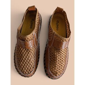 ClothOO Brown Mesh Slip On Loafers Comfort Shoes Contrast Stitching